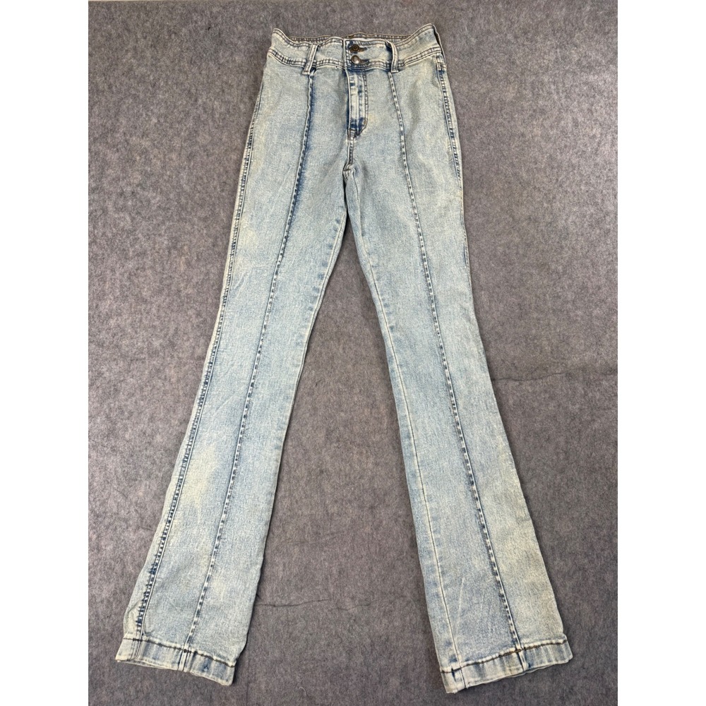 Fashion Nova Jeans Womens 5 Blue Cotton Blend Flare Seam High Rise Boho Trendy